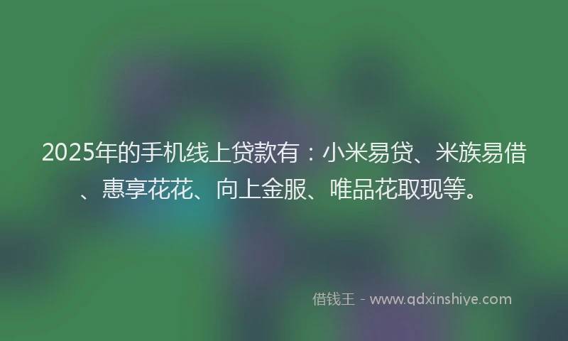 2025年的手机线上贷款有：小米易贷、米族易借、惠享花花、向上金服、唯品花取现等。