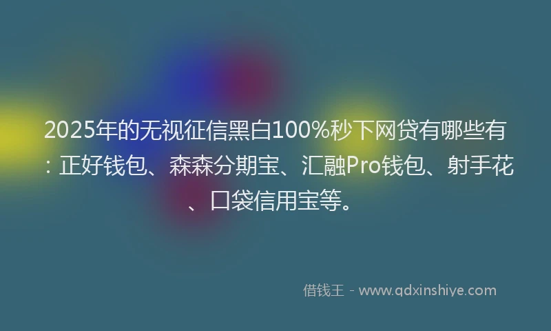 2025年的无视征信黑白100%秒下网贷有哪些有：正好钱包、森森分期宝、汇融Pro钱包、射手花、口袋信用宝等。