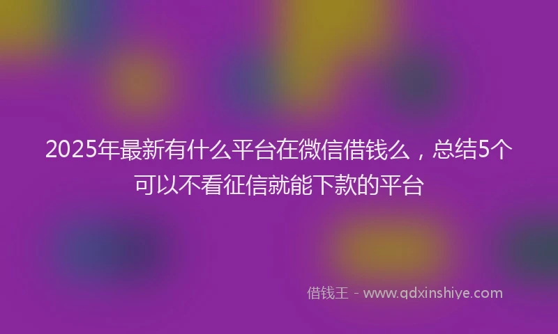 2025年最新有什么平台在微信借钱么，总结5个可以不看征信就能下款的平台