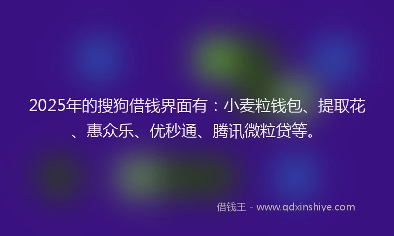 2025年的搜狗借钱界面有：小麦粒钱包、提取花、惠众乐、优秒通、腾讯微粒贷等。