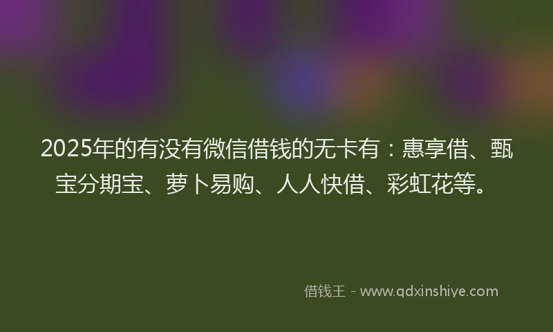 2025年的有没有微信借钱的无卡有：惠享借、甄宝分期宝、萝卜易购、人人快借、彩虹花等。