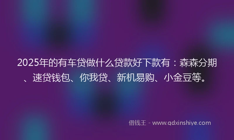 2025年的有车贷做什么贷款好下款有：森森分期、速贷钱包、你我贷、新机易购、小金豆等。