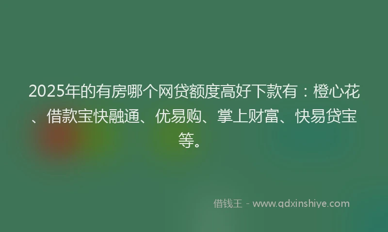 2025年的有房哪个网贷额度高好下款有：橙心花、借款宝快融通、优易购、掌上财富、快易贷宝等。