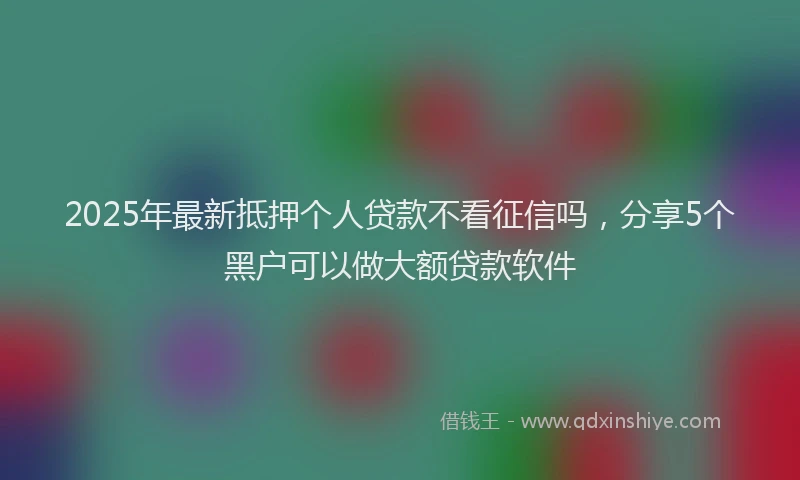 2025年最新抵押个人贷款不看征信吗，分享5个黑户可以做大额贷款软件