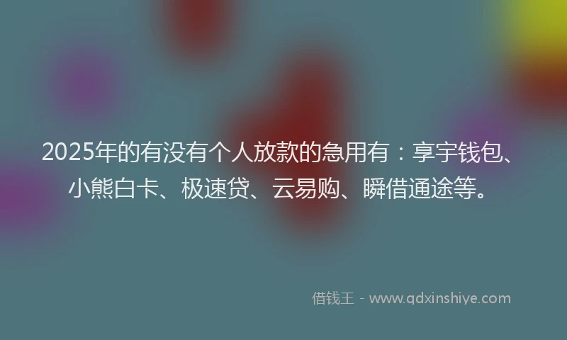 2025年的有没有个人放款的急用有：享宇钱包、小熊白卡、极速贷、云易购、瞬借通途等。