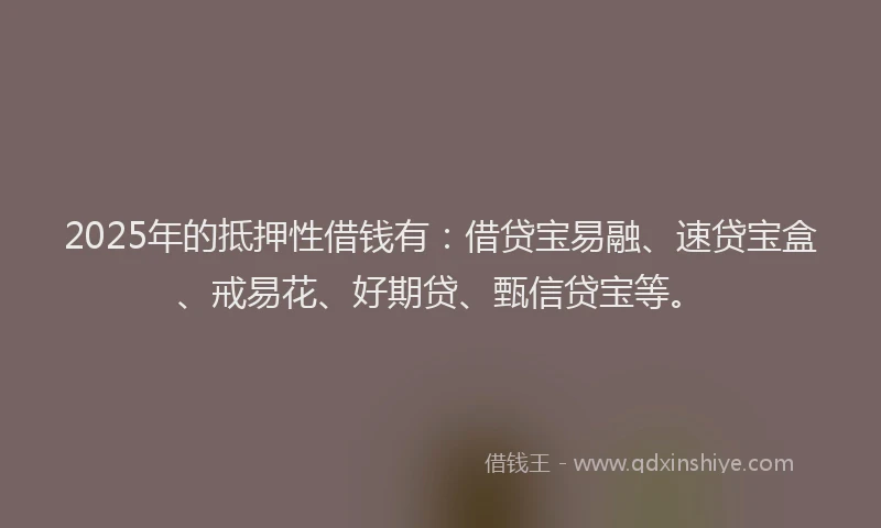 2025年的抵押性借钱有：借贷宝易融、速贷宝盒、戒易花、好期贷、甄信贷宝等。