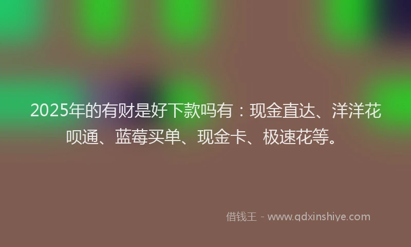 2025年的有财是好下款吗有：现金直达、洋洋花呗通、蓝莓买单、现金卡、极速花等。