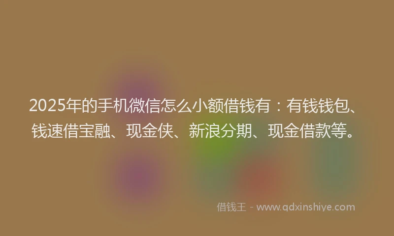 2025年的手机微信怎么小额借钱有：有钱钱包、钱速借宝融、现金侠、新浪分期、现金借款等。