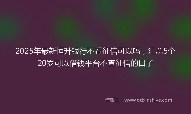 2025年最新恒升银行不看征信可以吗，汇总5个20岁可以借钱平台不查征信的口子