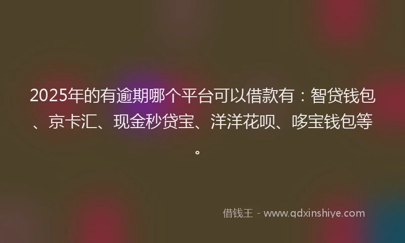 2025年的有逾期哪个平台可以借款有：智贷钱包、京卡汇、现金秒贷宝、洋洋花呗、哆宝钱包等。