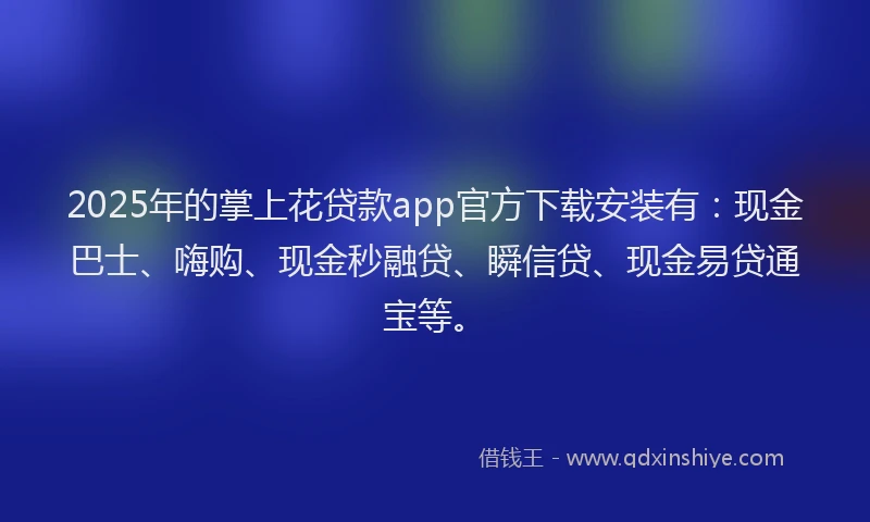 2025年的掌上花贷款app官方下载安装有：现金巴士、嗨购、现金秒融贷、瞬信贷、现金易贷通宝等。