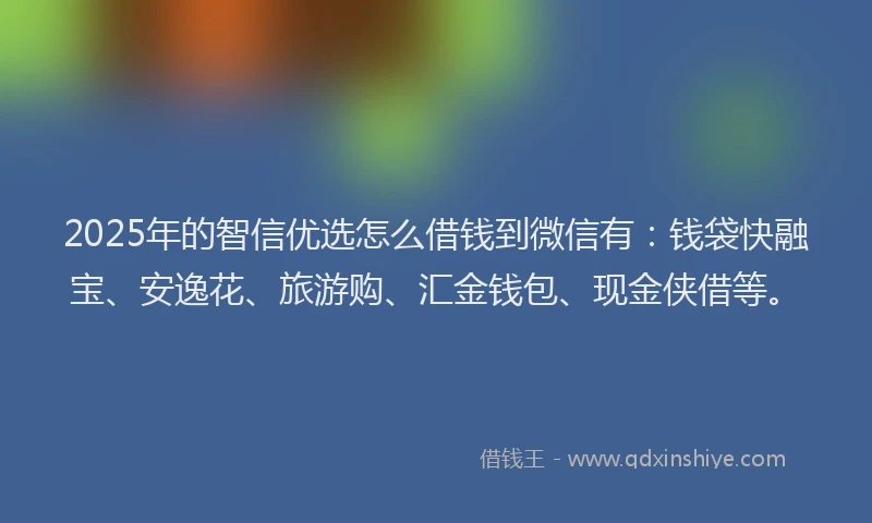 2025年的智信优选怎么借钱到微信有：钱袋快融宝、安逸花、旅游购、汇金钱包、现金侠借等。