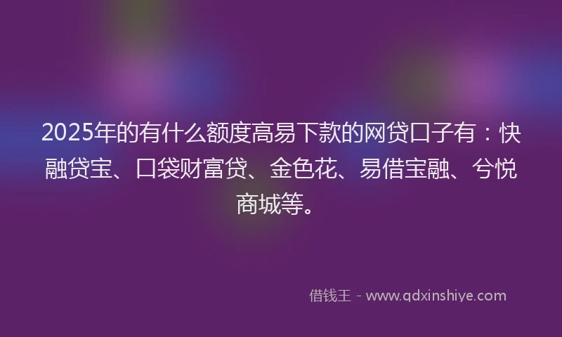 2025年的有什么额度高易下款的网贷口子有：快融贷宝、口袋财富贷、金色花、易借宝融、兮悦商城等。
