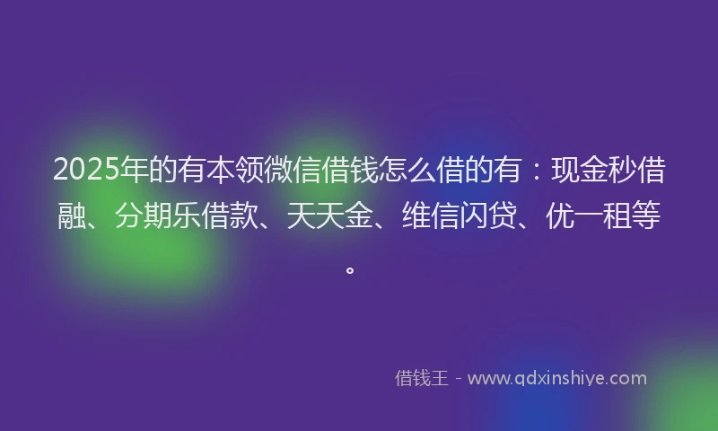 2025年的有本领微信借钱怎么借的有：现金秒借融、分期乐借款、天天金、维信闪贷、优一租等。