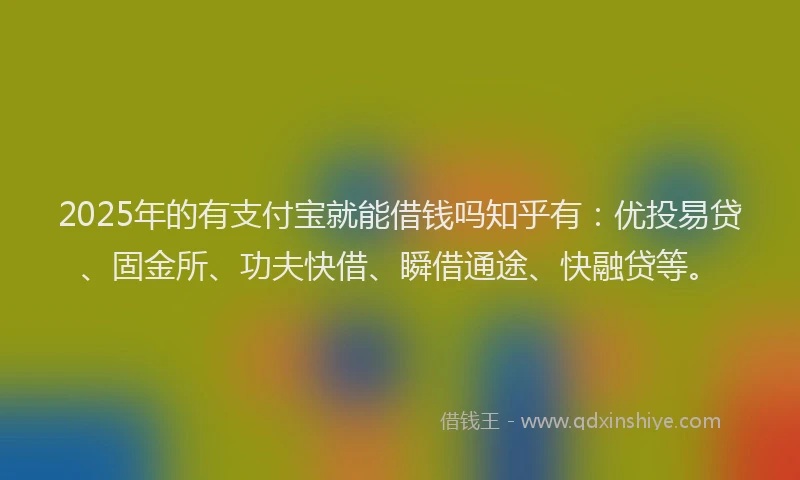 2025年的有支付宝就能借钱吗知乎有：优投易贷、固金所、功夫快借、瞬借通途、快融贷等。