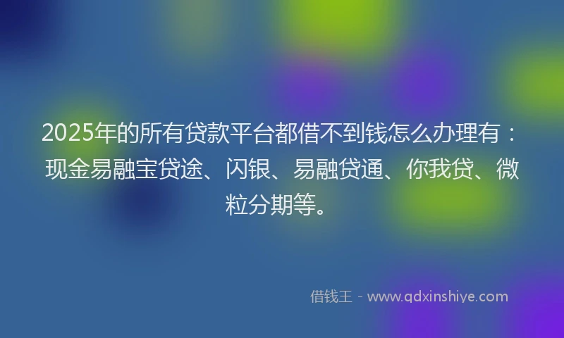 2025年的所有贷款平台都借不到钱怎么办理有：现金易融宝贷途、闪银、易融贷通、你我贷、微粒分期等。