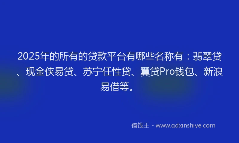 2025年的所有的贷款平台有哪些名称有：翡翠贷、现金侠易贷、苏宁任性贷、翼贷Pro钱包、新浪易借等。