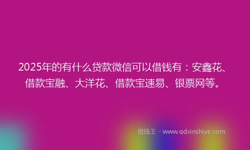 2025年的有什么贷款微信可以借钱有：安鑫花、借款宝融、大洋花、借款宝速易、银票网等。
