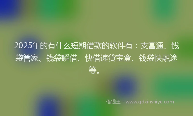 2025年的有什么短期借款的软件有：支富通、钱袋管家、钱袋瞬借、快借速贷宝盒、钱袋快融途等。