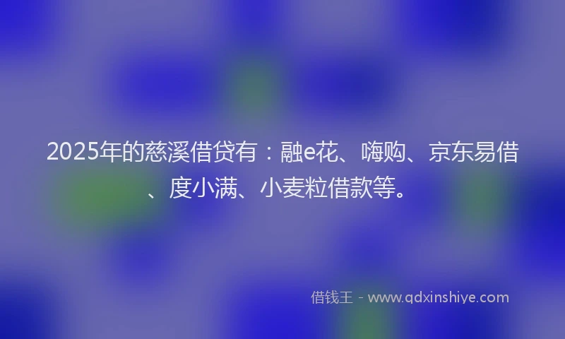 2025年的慈溪借贷有：融e花、嗨购、京东易借、度小满、小麦粒借款等。