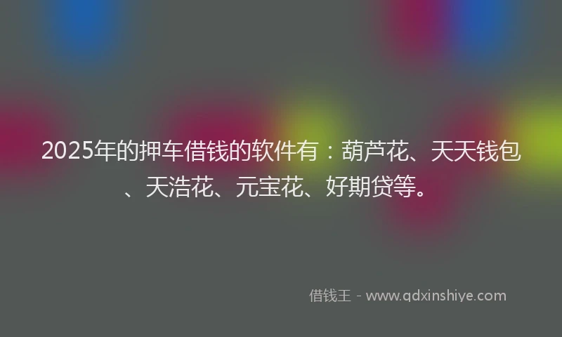 2025年的押车借钱的软件有：葫芦花、天天钱包、天浩花、元宝花、好期贷等。