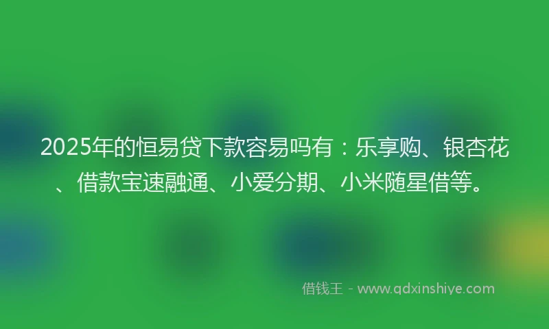 2025年的恒易贷下款容易吗有：乐享购、银杏花、借款宝速融通、小爱分期、小米随星借等。