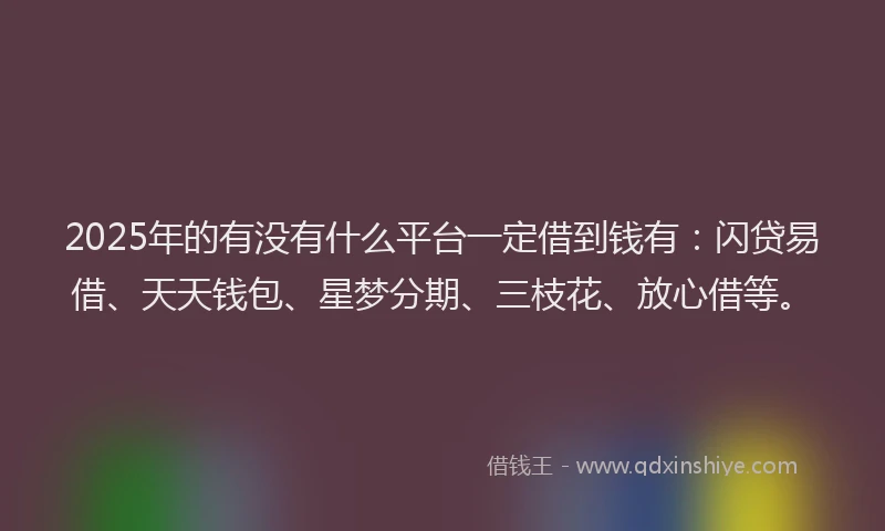 2025年的有没有什么平台一定借到钱有：闪贷易借、天天钱包、星梦分期、三枝花、放心借等。