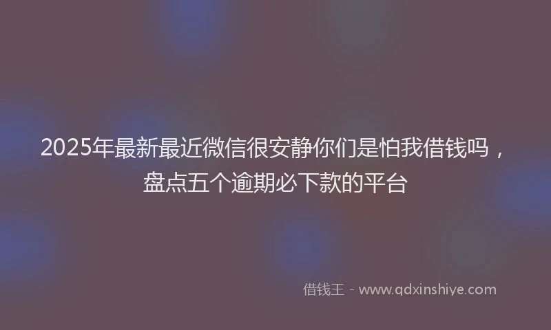 2025年最新最近微信很安静你们是怕我借钱吗，盘点五个逾期必下款的平台