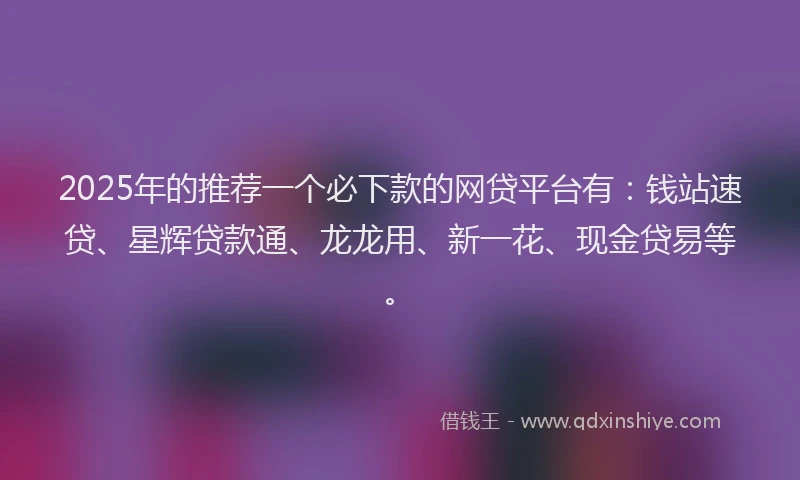 2025年的推荐一个必下款的网贷平台有：钱站速贷、星辉贷款通、龙龙用、新一花、现金贷易等。