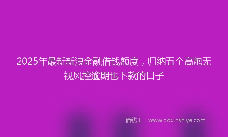 2025年最新新浪金融借钱额度，归纳五个高炮无视风控逾期也下款的口子