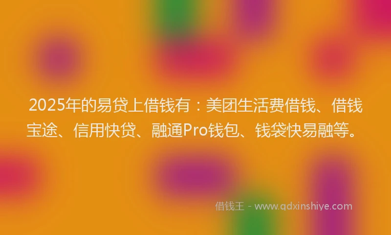 2025年的易贷上借钱有：美团生活费借钱、借钱宝途、信用快贷、融通Pro钱包、钱袋快易融等。
