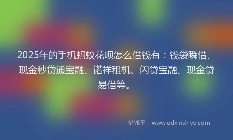 2025年的手机蚂蚁花呗怎么借钱有：钱袋瞬借、现金秒贷通宝融、诺祥租机、闪贷宝融、现金贷易借等。