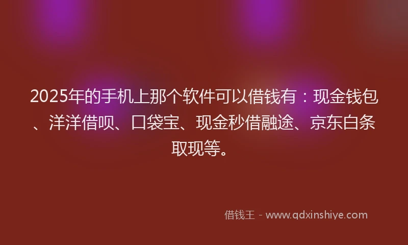 2025年的手机上那个软件可以借钱有：现金钱包、洋洋借呗、口袋宝、现金秒借融途、京东白条取现等。