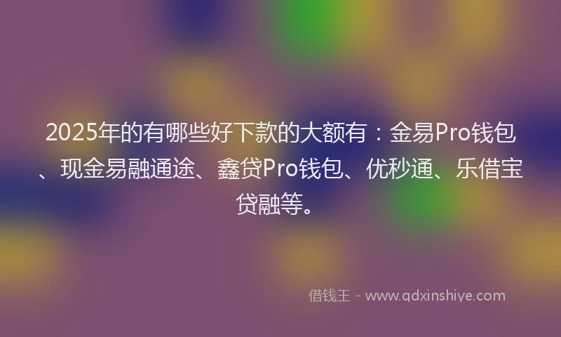 2025年的有哪些好下款的大额有：金易Pro钱包、现金易融通途、鑫贷Pro钱包、优秒通、乐借宝贷融等。