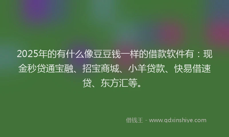 2025年的有什么像豆豆钱一样的借款软件有：现金秒贷通宝融、招宝商城、小羊贷款、快易借速贷、东方汇等。