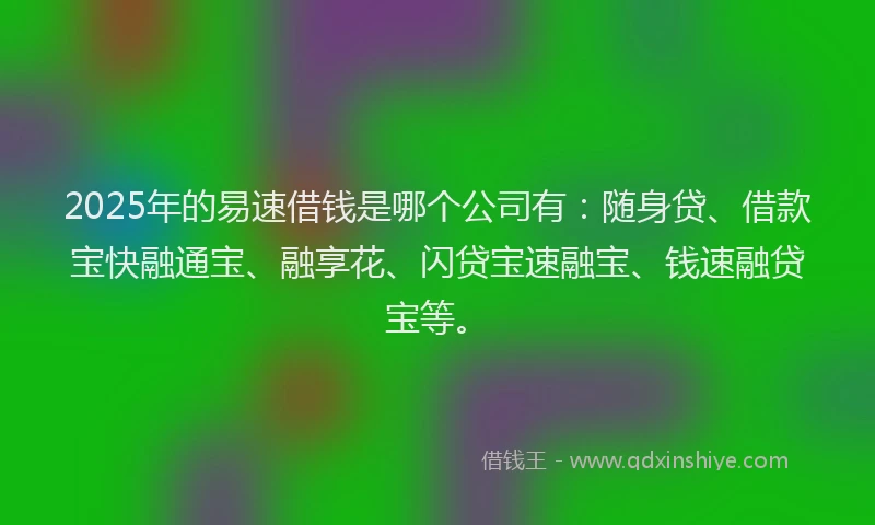 2025年的易速借钱是哪个公司有：随身贷、借款宝快融通宝、融享花、闪贷宝速融宝、钱速融贷宝等。