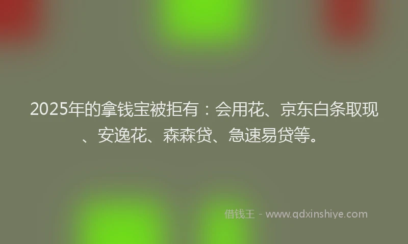2025年的拿钱宝被拒有：会用花、京东白条取现、安逸花、森森贷、急速易贷等。