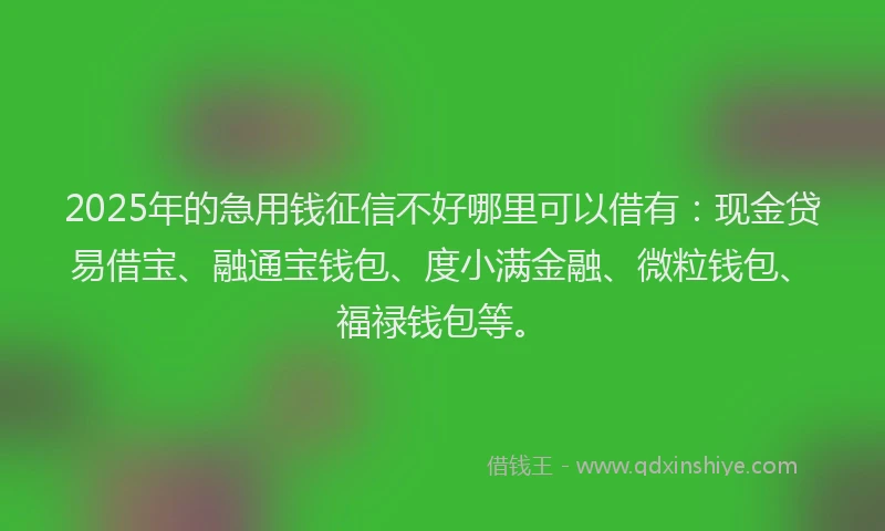 2025年的急用钱征信不好哪里可以借有：现金贷易借宝、融通宝钱包、度小满金融、微粒钱包、福禄钱包等。