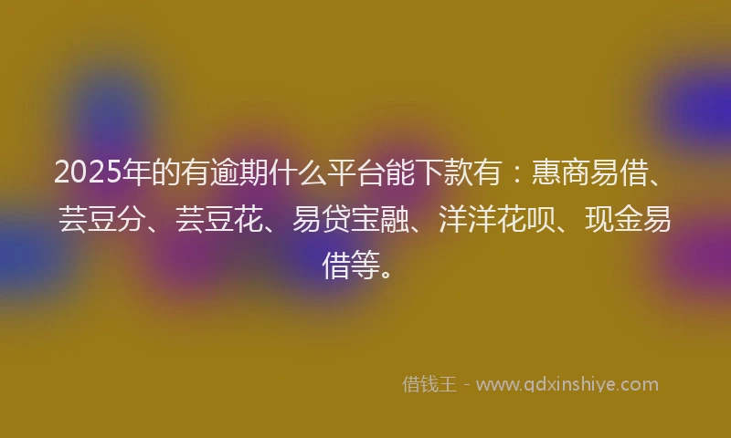 2025年的有逾期什么平台能下款有：惠商易借、芸豆分、芸豆花、易贷宝融、洋洋花呗、现金易借等。