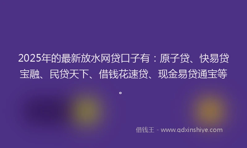 2025年的最新放水网贷口子有：原子贷、快易贷宝融、民贷天下、借钱花速贷、现金易贷通宝等。
