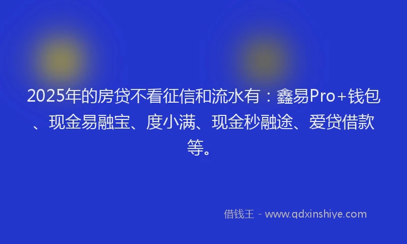 2025年的房贷不看征信和流水有：鑫易Pro+钱包、现金易融宝、度小满、现金秒融途、爱贷借款等。