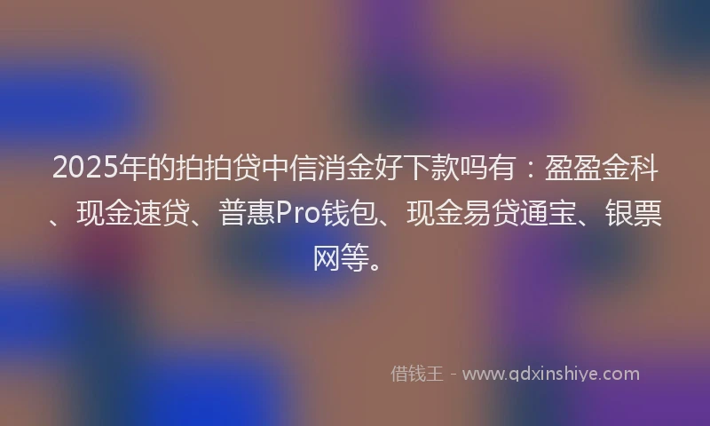 2025年的拍拍贷中信消金好下款吗有：盈盈金科、现金速贷、普惠Pro钱包、现金易贷通宝、银票网等。