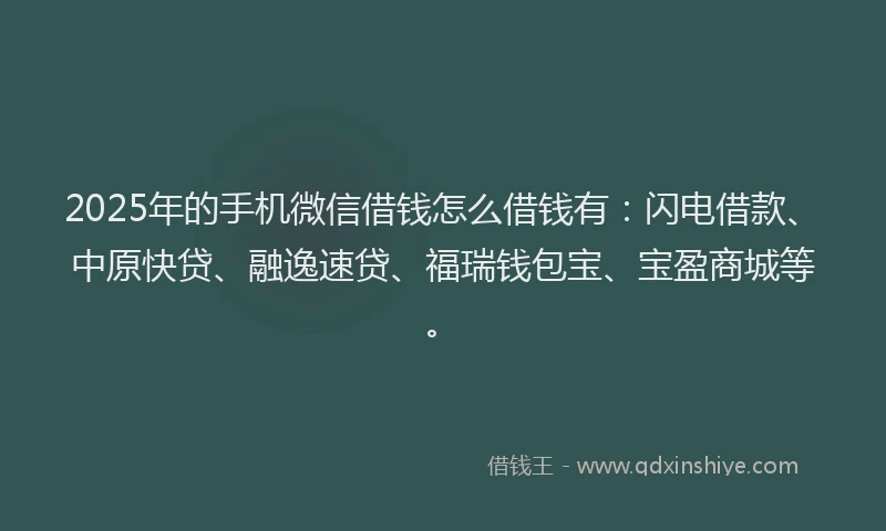 2025年的手机微信借钱怎么借钱有：闪电借款、中原快贷、融逸速贷、福瑞钱包宝、宝盈商城等。