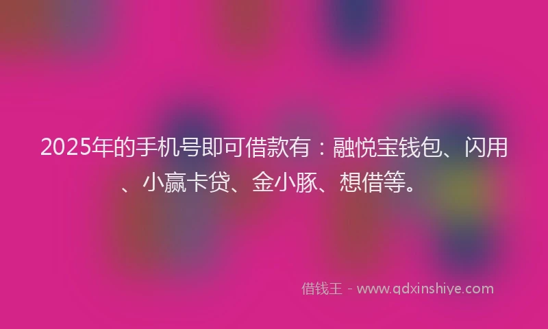 2025年的手机号即可借款有：融悦宝钱包、闪用、小赢卡贷、金小豚、想借等。