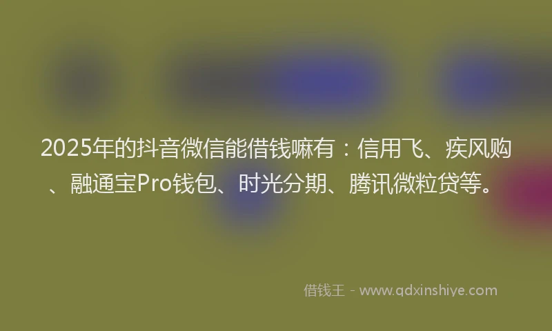2025年的抖音微信能借钱嘛有：信用飞、疾风购、融通宝Pro钱包、时光分期、腾讯微粒贷等。