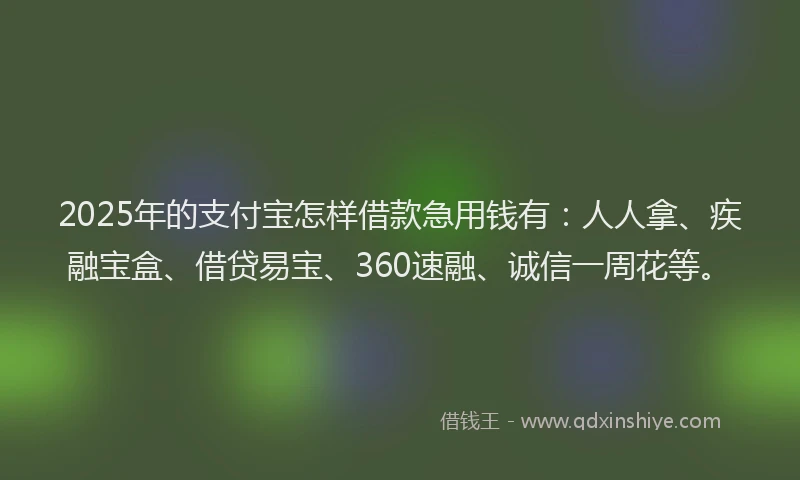 2025年的支付宝怎样借款急用钱有：人人拿、疾融宝盒、借贷易宝、360速融、诚信一周花等。