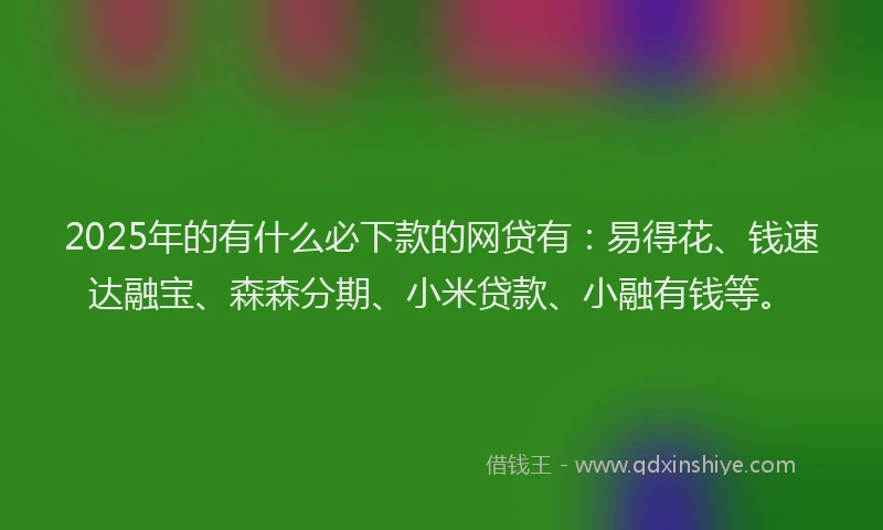2025年的有什么必下款的网贷有：易得花、钱速达融宝、森森分期、小米贷款、小融有钱等。