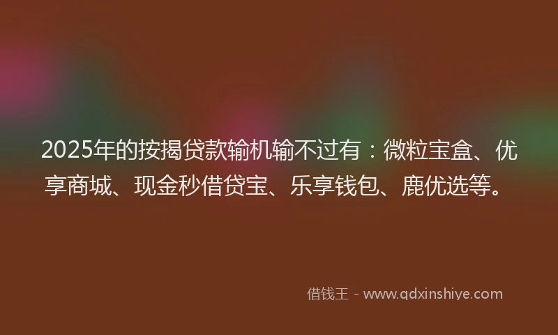 2025年的按揭贷款输机输不过有：微粒宝盒、优享商城、现金秒借贷宝、乐享钱包、鹿优选等。