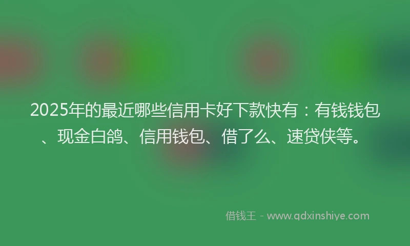 2025年的最近哪些信用卡好下款快有：有钱钱包、现金白鸽、信用钱包、借了么、速贷侠等。