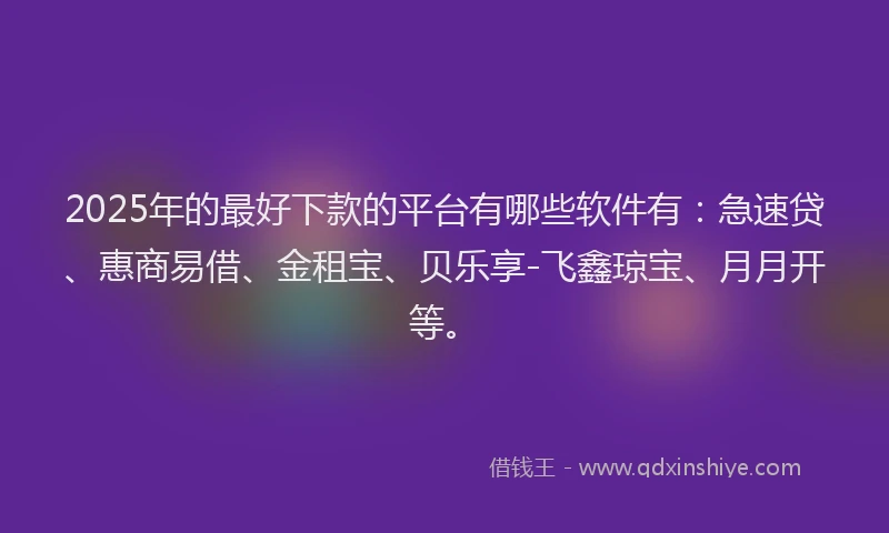 2025年的最好下款的平台有哪些软件有：急速贷、惠商易借、金租宝、贝乐享-飞鑫琼宝、月月开等。
